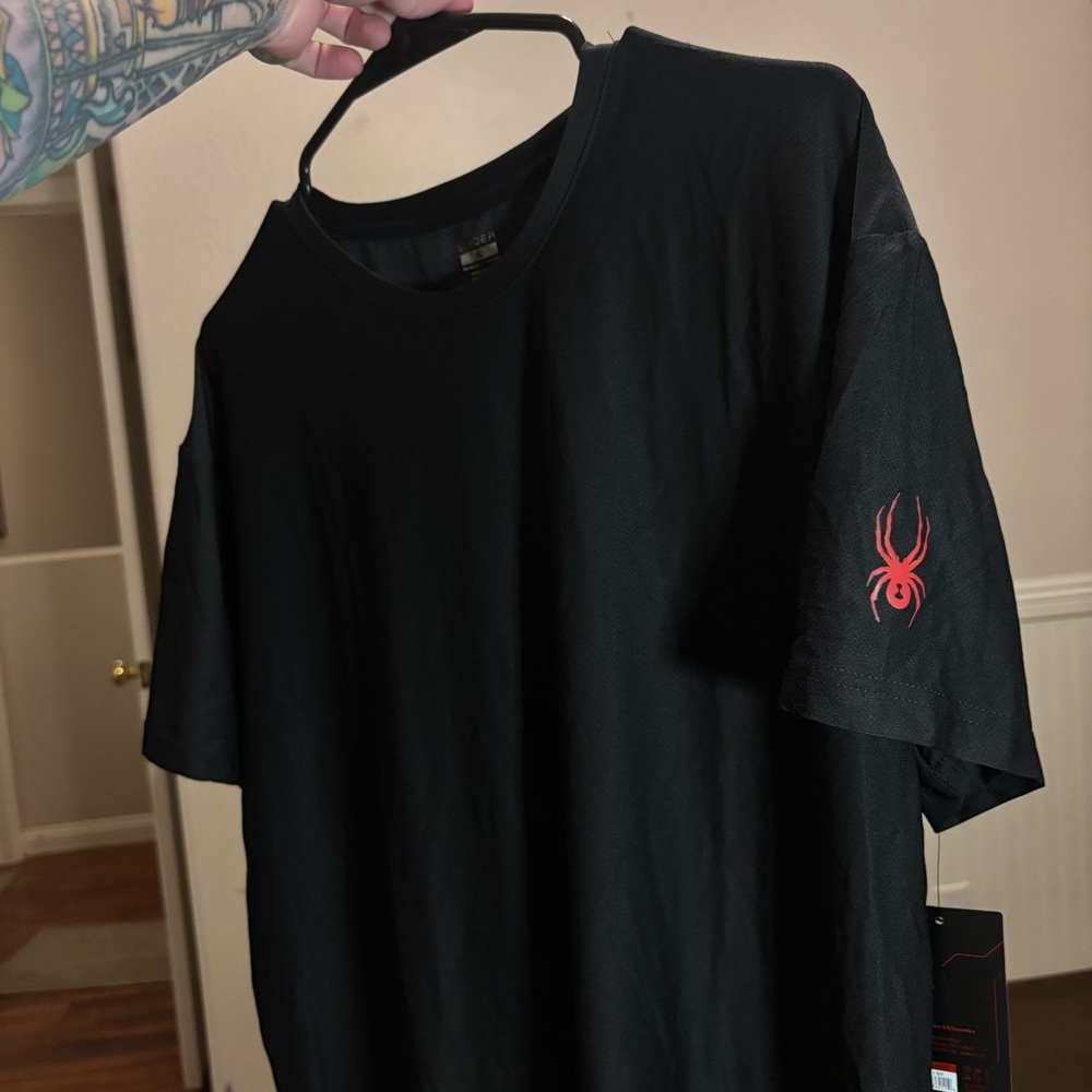 Spyder Black Short-Sleeve Performance Tee with Red Spider Emblem